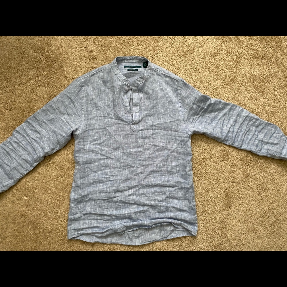 Perry Ellis Linen Popover Shirt XS Light Blue